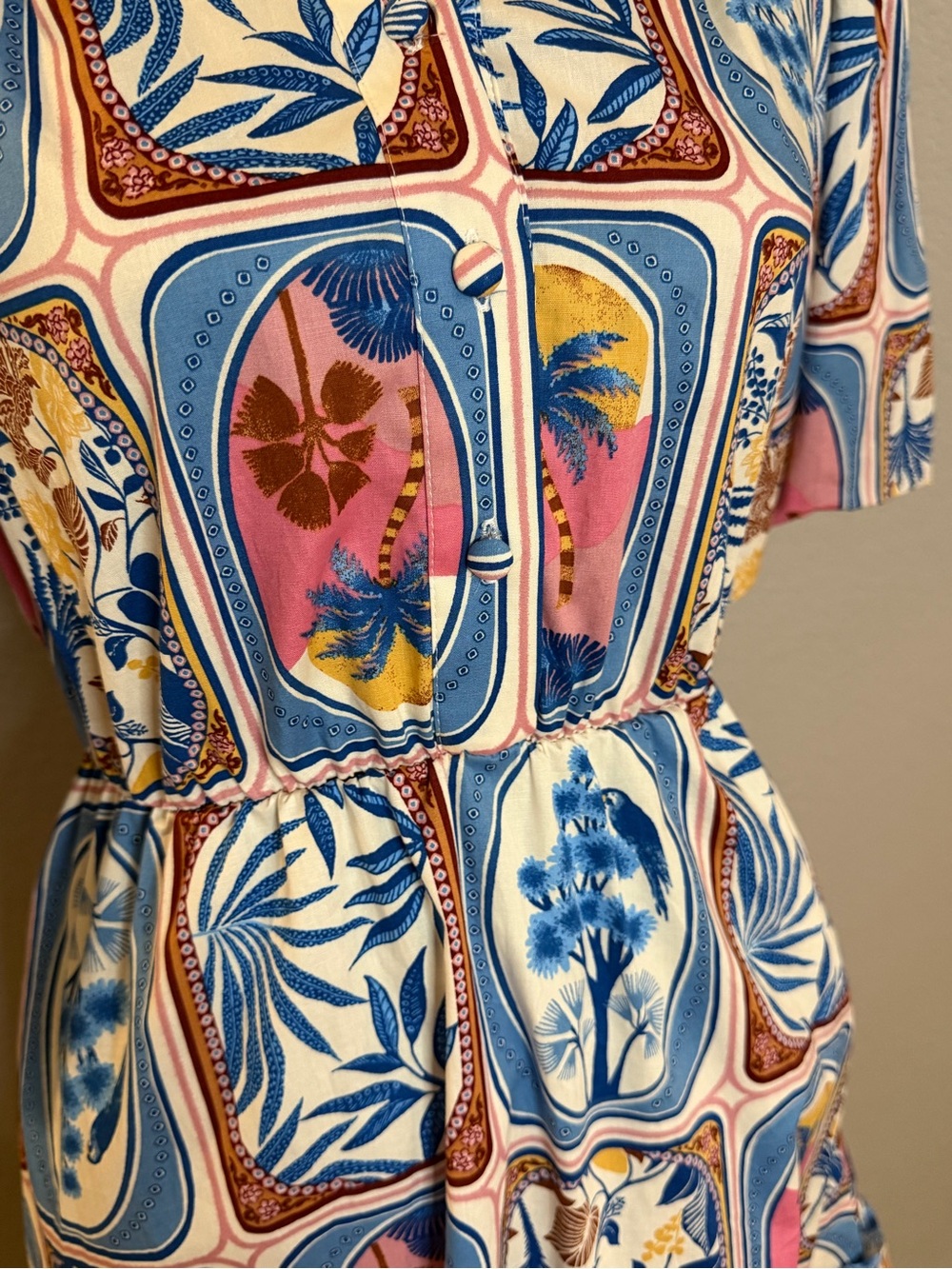 Joie Tile Beach Floral Mini Dress in Blue, Pink & Tan - Picture 2 of 5